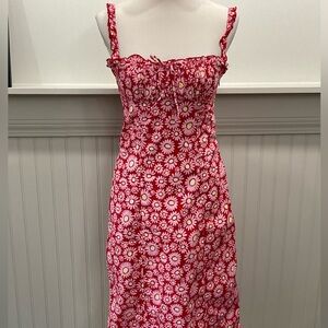 Free People Red Daisy Floral Smocked Midi Dress Women’s Small NWOT